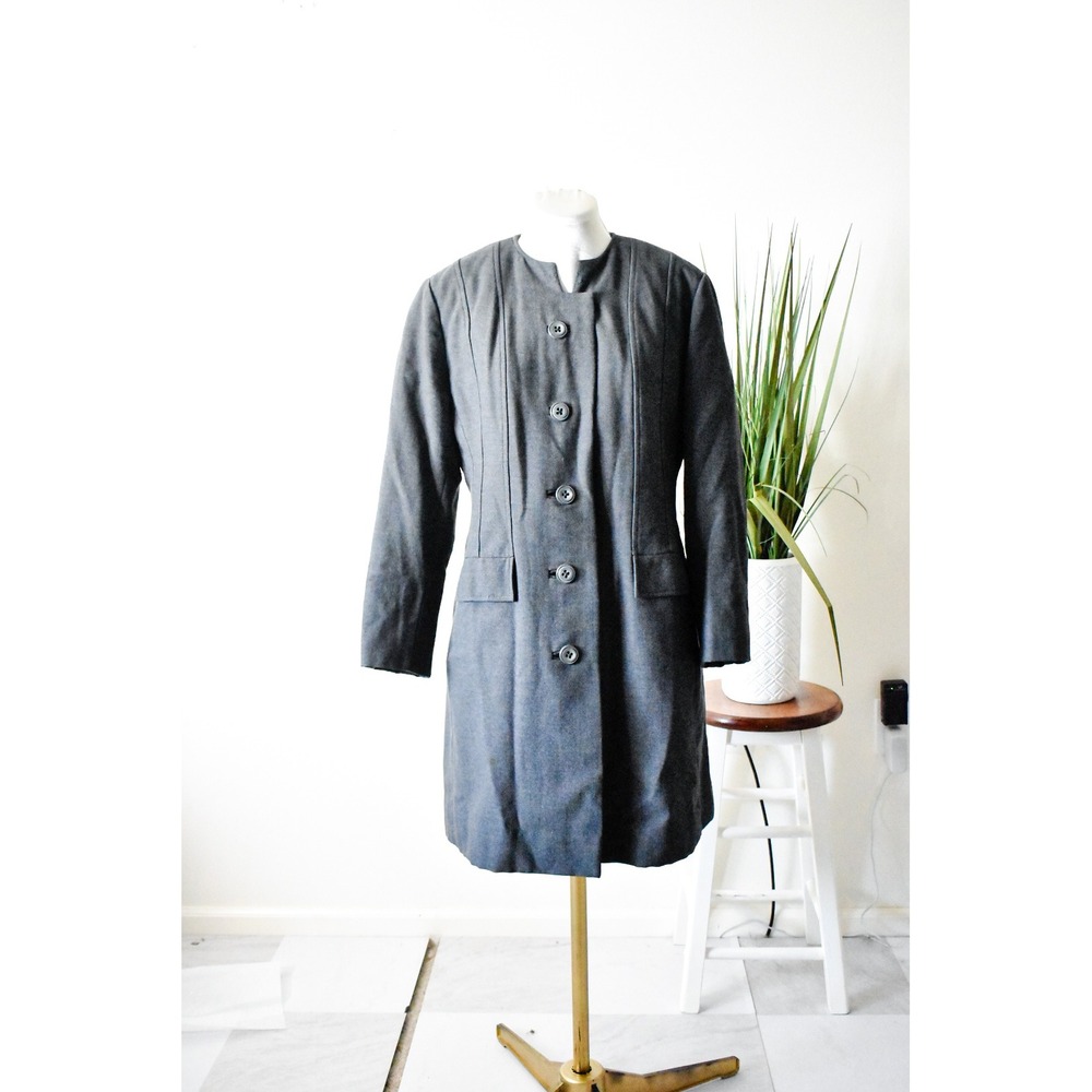 Sycamore Longline Coat S Gray Vintage Collarless Button Front Minimalist 60s